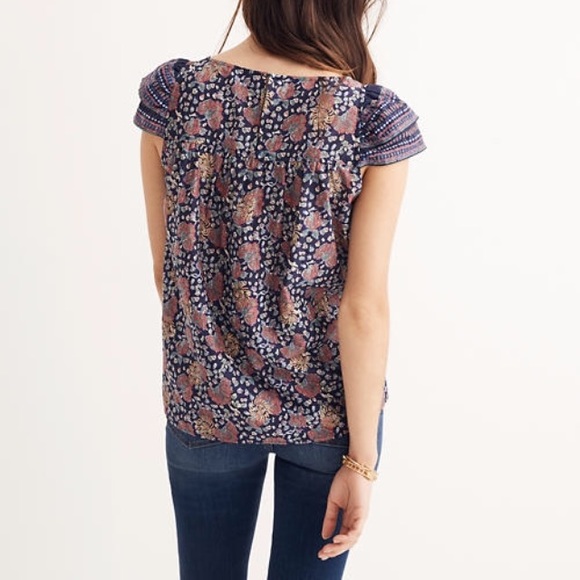 Madewell Floral Print Blouse - Navy and Pink - Picture 2 of 6